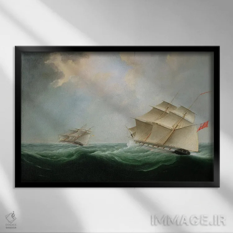 تابلو یک ناوچه در تعقیب ناوچهای دیگر اثر توماس باتروسورث - نمای قابدار مشکی