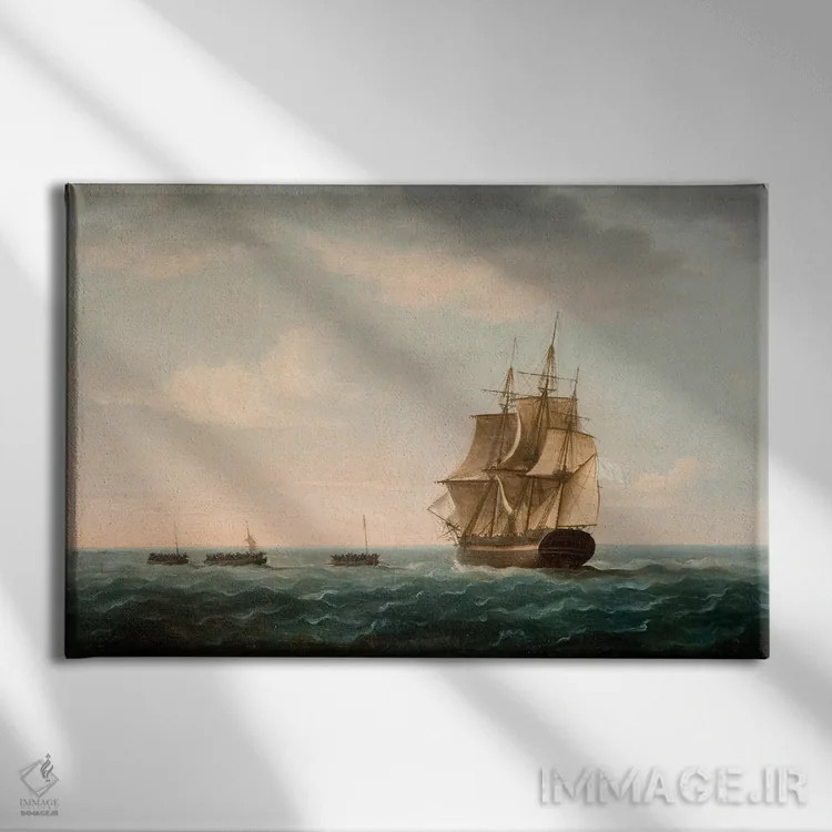 تابلو نجات خدمهٔ کشتی "گارباور" توسط کشتی بازرگانی فرانسوی، ۲ ژانویه ۱۷۹۰ اثر توماس باتروسورث - نمای روبهرو روی دیوار