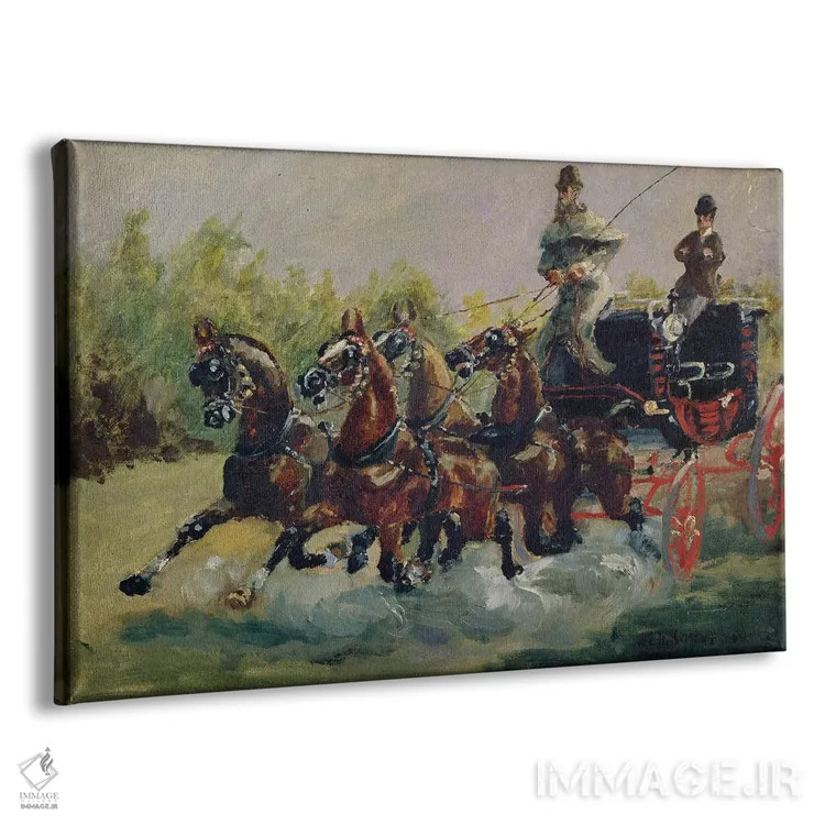 تابلو آلفونس دو تولوز-لوترک-مونفا در حال راندن کالسکه پستیاش در نیس، ۱۸۸۱ اثر آنری دو تولوز-لوترک - نمای پرسپکتیو محصول