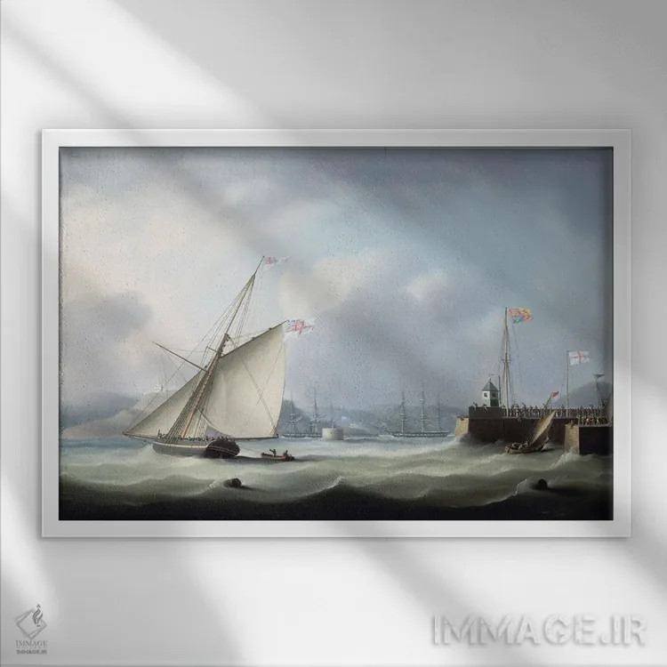 تابلو ورود جورج چهارم به بندر لیث، ۱۸۲۲ اثر توماس باتروسورث - نمای قابدار سفید