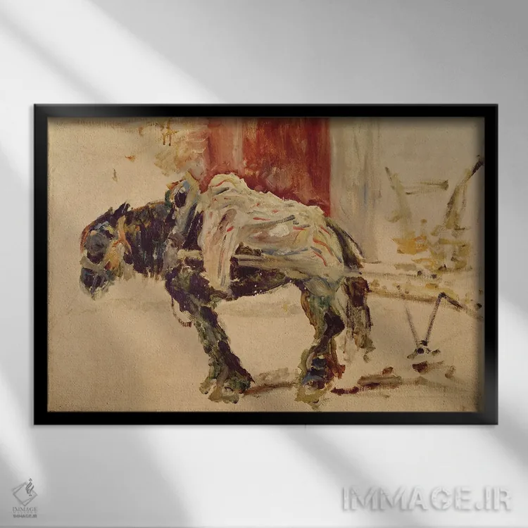 تابلو اسب بارکش در سُلیران، ۱۸۸۱ اثر آنری دو تولوز-لوترک - نمای قابدار مشکی