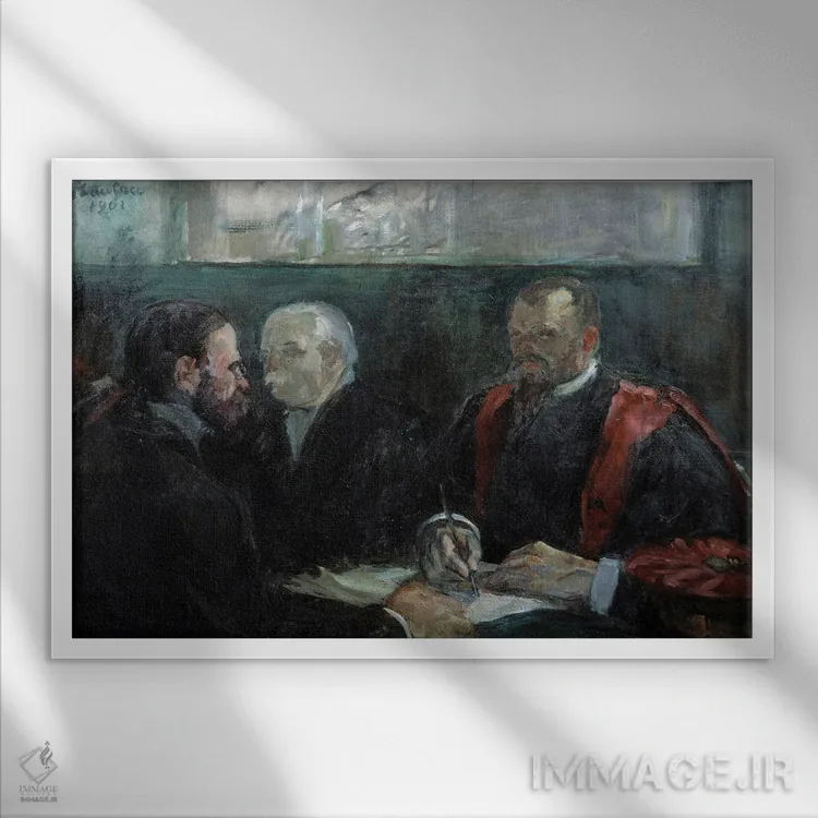 تابلو امتحانی در دانشکده پزشکی پاریس در سال ۱۹۰۱ اثر آنری دو تولوز-لوترک - نمای قابدار سفید