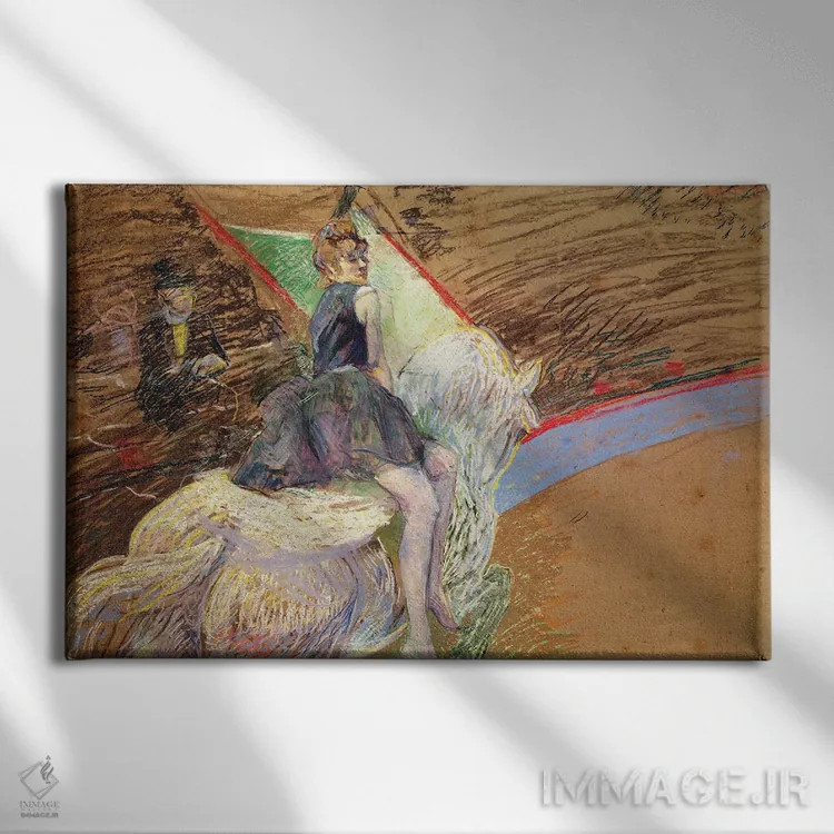 تابلو Rider On A White Horse, 1888,در سیرک فرناندو، سوارکار بر اسب سفید، ۱۸۸۸ اثر آنری دو تولوز-لوترک - نمای روبهرو روی دیوار