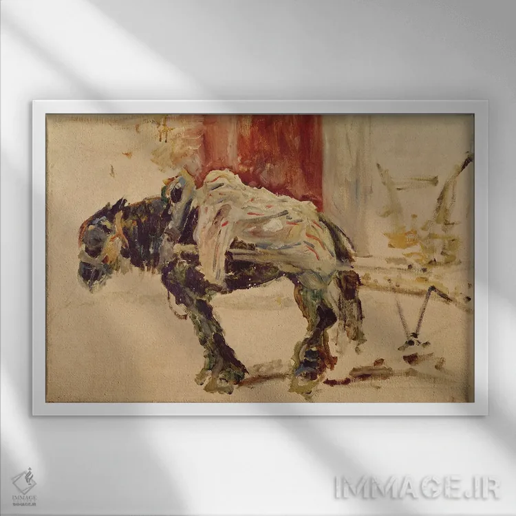 تابلو اسب بارکش در سُلیران، ۱۸۸۱ اثر آنری دو تولوز-لوترک - نمای قابدار سفید