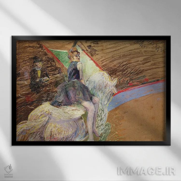 تابلو Rider On A White Horse, 1888,در سیرک فرناندو، سوارکار بر اسب سفید، ۱۸۸۸ اثر آنری دو تولوز-لوترک - نمای قابدار مشکی