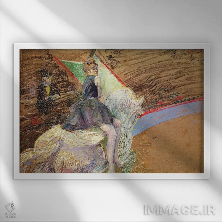 تابلو Rider On A White Horse, 1888,در سیرک فرناندو، سوارکار بر اسب سفید، ۱۸۸۸ اثر آنری دو تولوز-لوترک - نمای قابدار سفید