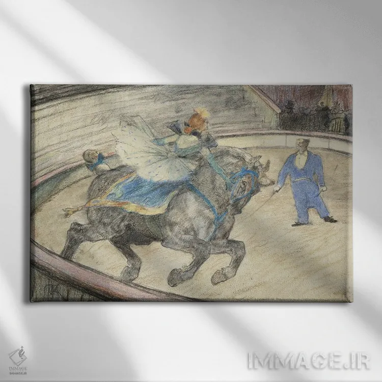 تابلو 1899,در سیرک: اجرای برنامه در میدان، ۱۸۹۹ اثر آنری دو تولوز-لوترک - نمای روبهرو روی دیوار