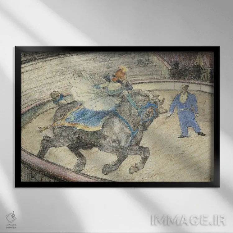 تابلو 1899,در سیرک: اجرای برنامه در میدان، ۱۸۹۹ اثر آنری دو تولوز-لوترک - نمای قابدار مشکی