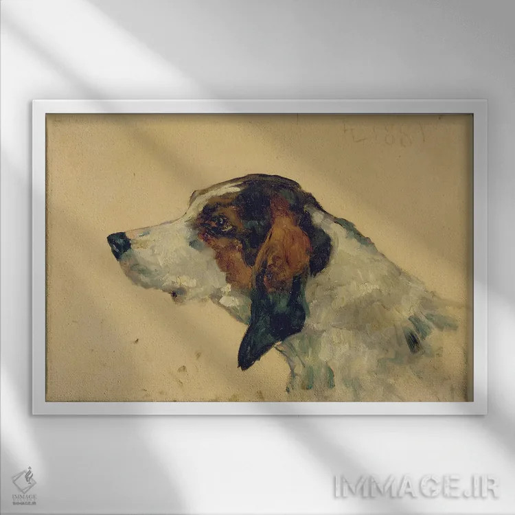 تابلو 1881,سگ شکاری، ۱۸۸۱ اثر آنری دو تولوز-لوترک - نمای قابدار سفید