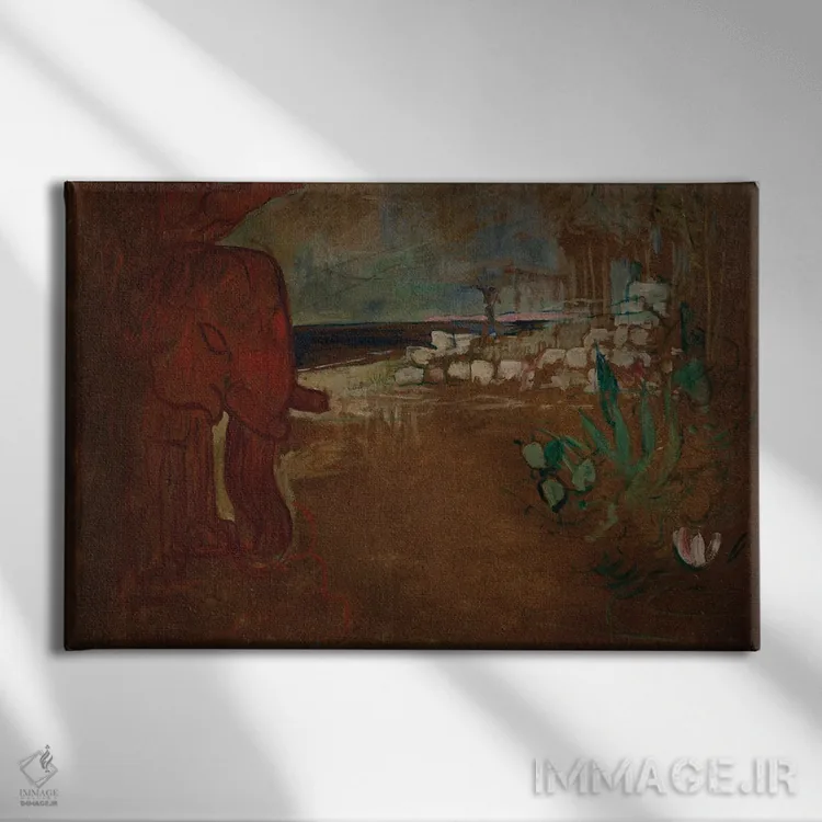 تابلو Maquette De Décor Pour Le Théâtre De L'Œuvre, 1894,دکور هندی برای "ارابه سفالی"، ماکت دکور برای تئاتر لوور، ۱۸۹۴ اثر آنری دو تولوز-لوترک - نمای روبهرو روی دیوار