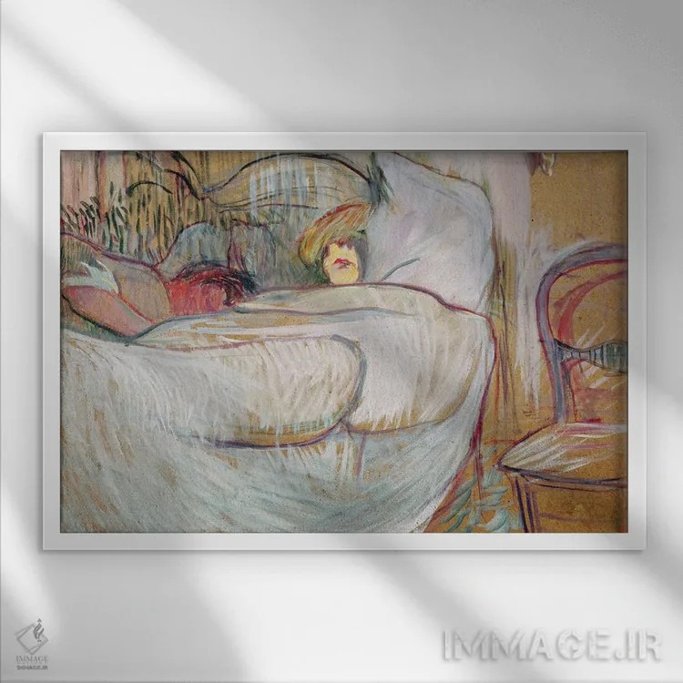 تابلو 1894,در رختخواب، ۱۸۹۴ اثر آنری دو تولوز-لوترک - نمای قابدار سفید