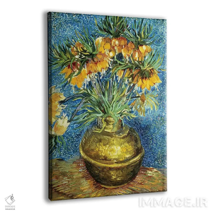 تابلو 1886,فریتیلاریای امپراتور در گلدان مسی، ۱۸۸۶ اثر ونسان ون گوگ (نقاش مشهور هلندی پستامپرسیونیسم) - نمای پرسپکتیو محصول