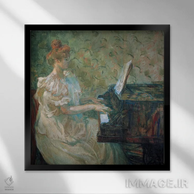 تابلو میزیا کنار پیانو اثر آنری دو تولوز-لوترک - نمای قابدار مشکی