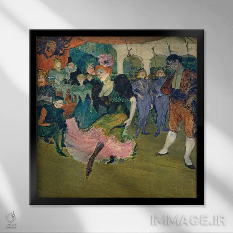 تابلو 1895,مارسل لندر در حال رقص بولرو در "شیلپریک"، ۱۸۹۵ اثر آنری دو تولوز-لوترک - نمای قابدار مشکی