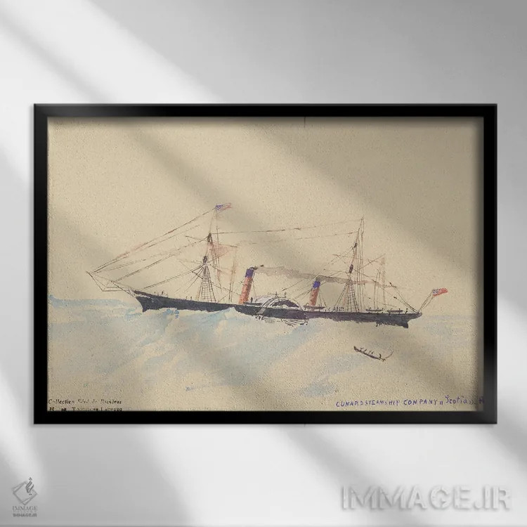 تابلو A Cunard Steamship, C.1879-80,اسکوشیا، یک کشتی بخار کونارد، حدود ۱۸۷۹–۸۰ اثر آنری دو تولوز-لوترک - نمای قابدار مشکی