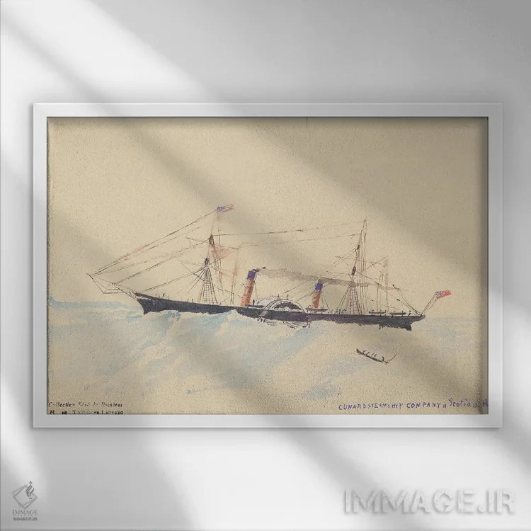تابلو A Cunard Steamship, C.1879-80,اسکوشیا، یک کشتی بخار کونارد، حدود ۱۸۷۹–۸۰ اثر آنری دو تولوز-لوترک - نمای قابدار سفید