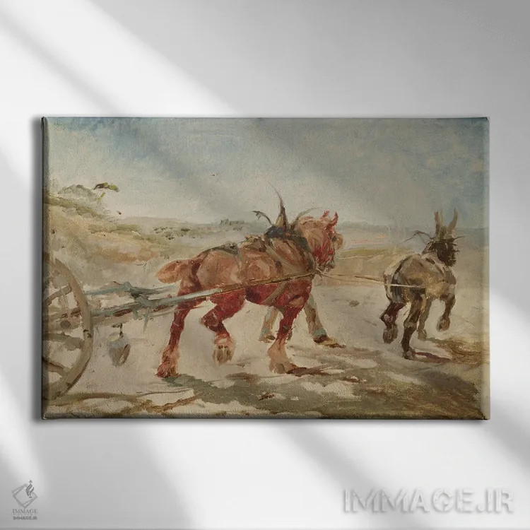تابلو تیمی از اسبها در افسار اثر آنری دو تولوز-لوترک - نمای روبهرو روی دیوار