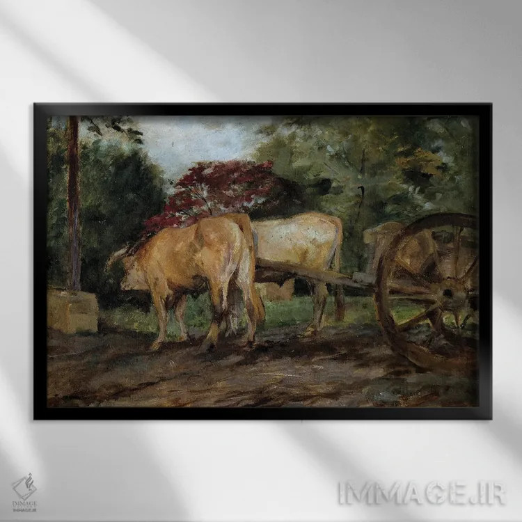 تابلو Musee Des Beaux Arts,گاوهای زیر یوغ، بوردو قرن نوزدهم، موزه هنرهای زیبا اثر آنری دو تولوز-لوترک - نمای قابدار مشکی