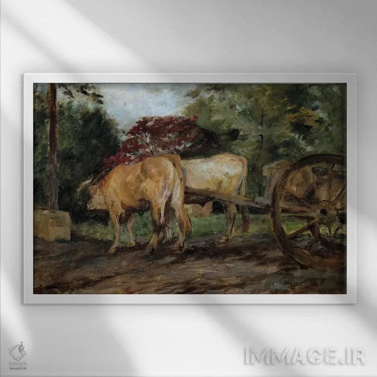 تابلو Musee Des Beaux Arts,گاوهای زیر یوغ، بوردو قرن نوزدهم، موزه هنرهای زیبا اثر آنری دو تولوز-لوترک - نمای قابدار سفید