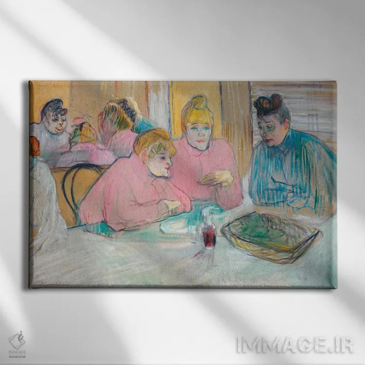 تابلو 1893-94,این بانوان در سالن غذاخوری، ۱۸۹۳–۹۴ اثر آنری دو تولوز-لوترک - نمای روبهرو روی دیوار