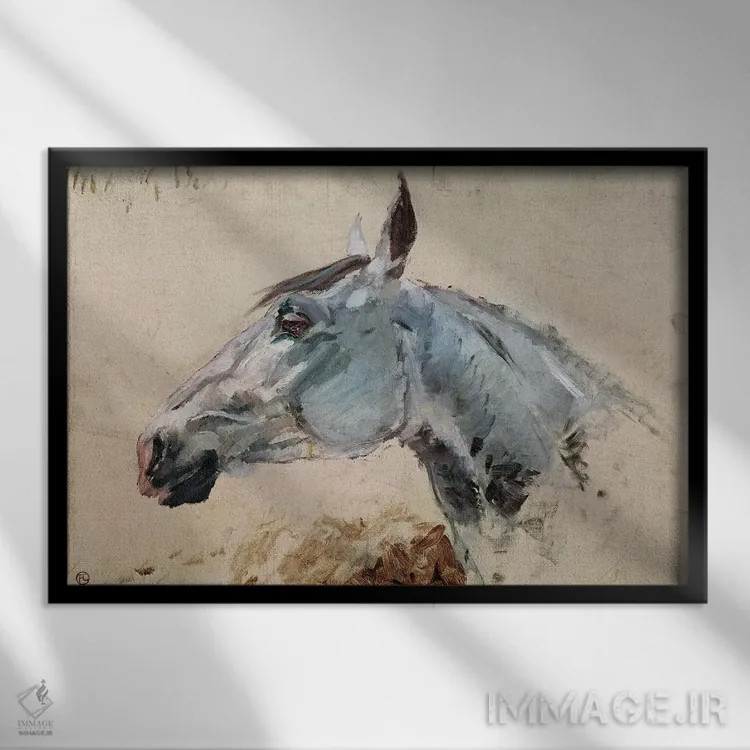 تابلو اسب سفید "گازل"، ۱۸۸۱ اثر آنری دو تولوز-لوترک - نمای قابدار مشکی