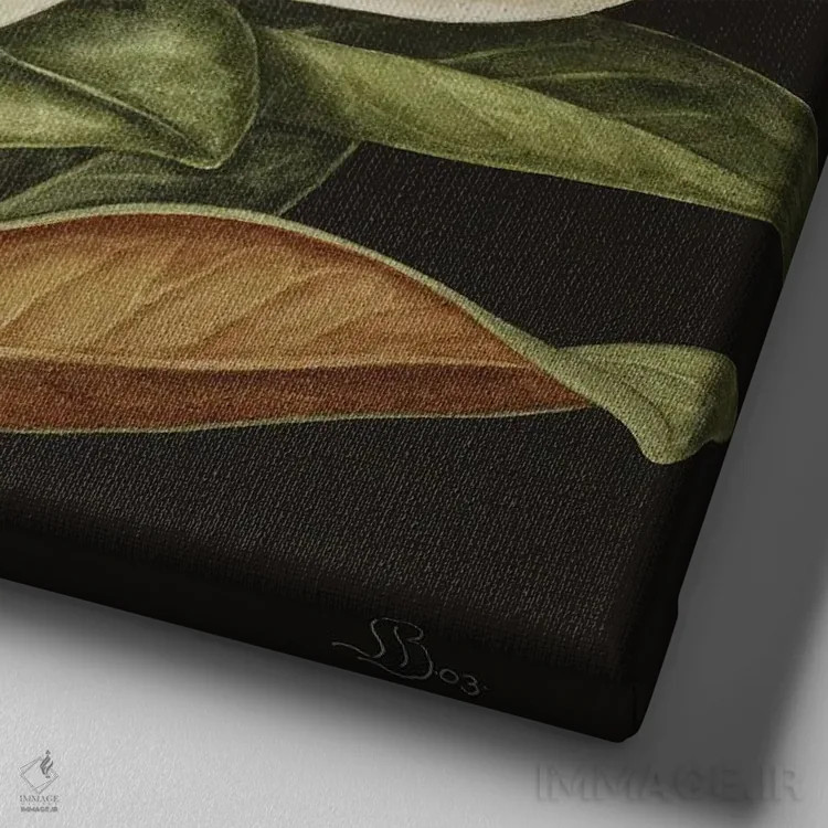 تابلو ماگنولیا گراندیفلورا (نوعی گل مگنولیا)، ۲۰۰۳ اثر جنی بارون - نمای نزدیک بافت بوم