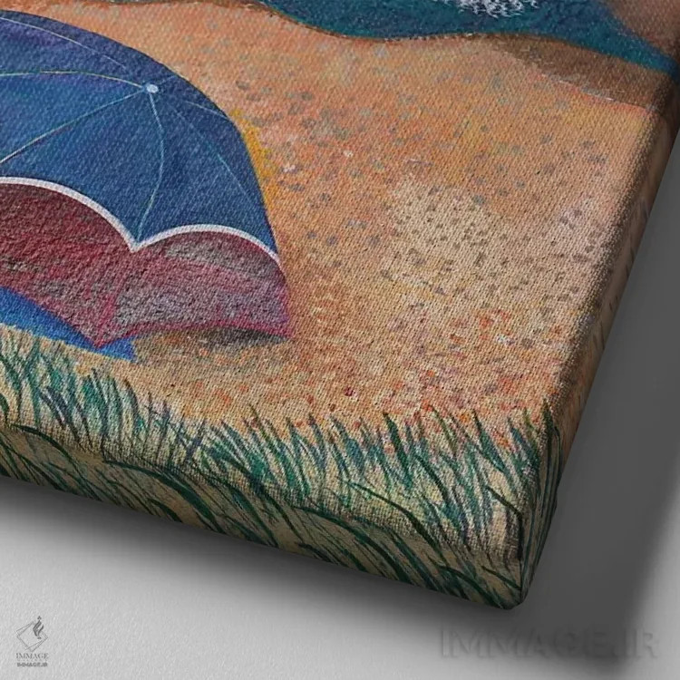 تابلو دختران زیباروی شناگر، ۲۰۱۸ اثر لیزا گرا یِنسن - نمای نزدیک بافت بوم