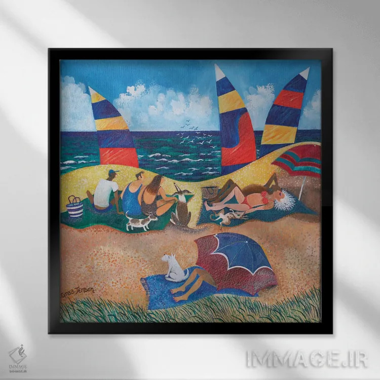 تابلو دختران زیباروی شناگر، ۲۰۱۸ اثر لیزا گرا یِنسن - نمای قابدار مشکی