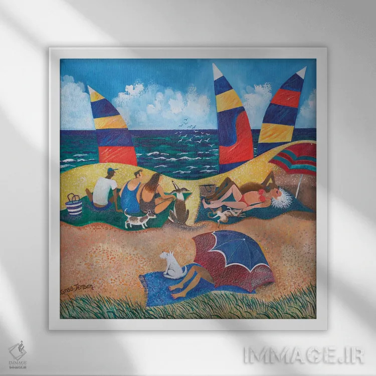 تابلو دختران زیباروی شناگر، ۲۰۱۸ اثر لیزا گرا یِنسن - نمای قابدار سفید