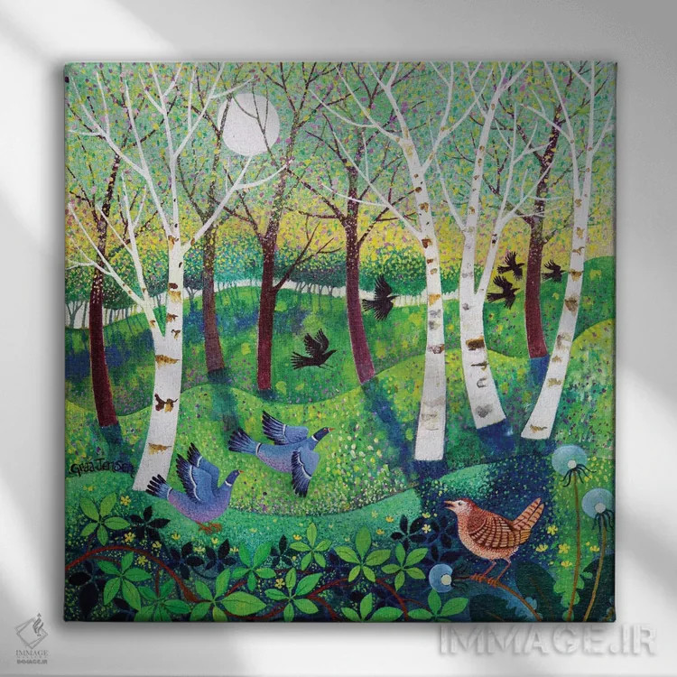 تابلو پرندگان در پارک عمومی، ۲۰۲۱ اثر لیزا گرا یِنسن - نمای روبهرو روی دیوار