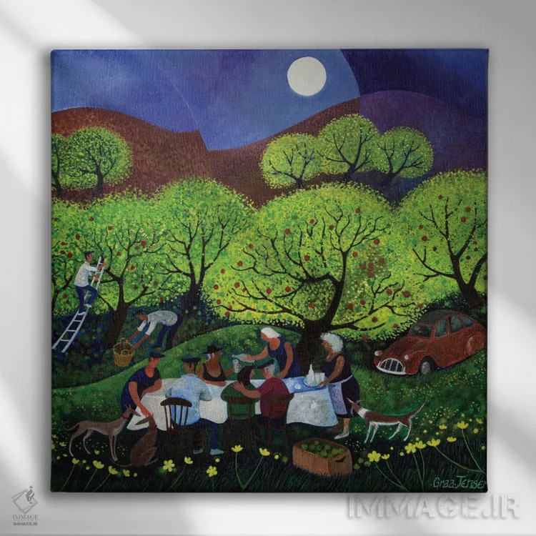 تابلو نوشندگان سیدر، ۲۰۱۱ (سیدر: نوشیدنی سیب) اثر لیزا گرا یِنسن - نمای روبهرو روی دیوار