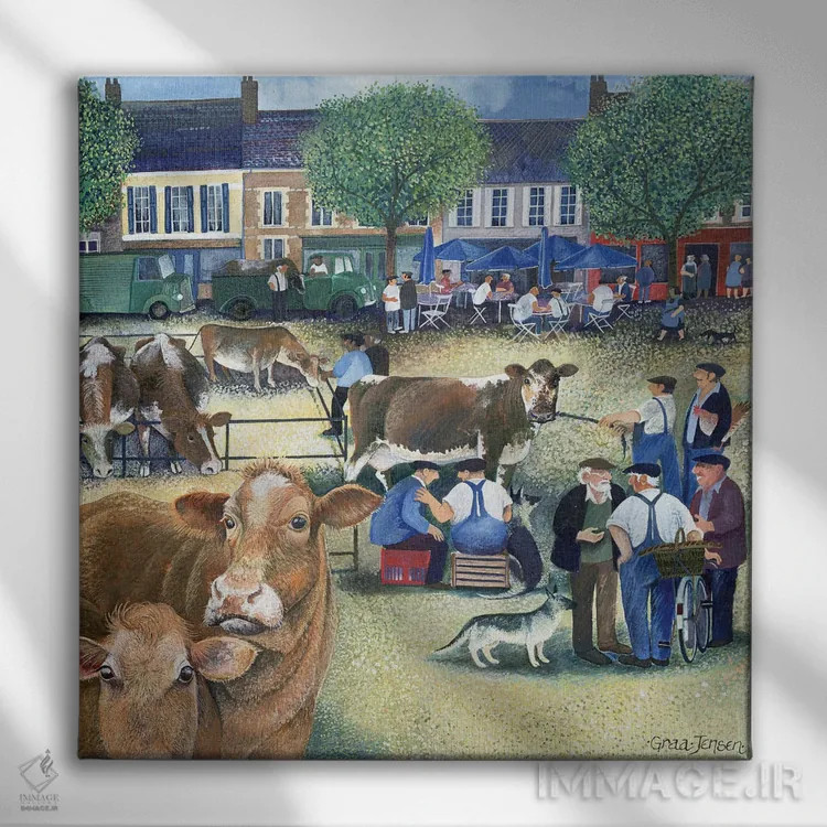 تابلو فروشندگان گاو ۲ اثر لیزا گرا یِنسن - نمای روبهرو روی دیوار
