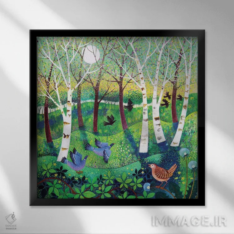 تابلو پرندگان در پارک عمومی، ۲۰۲۱ اثر لیزا گرا یِنسن - نمای قابدار مشکی