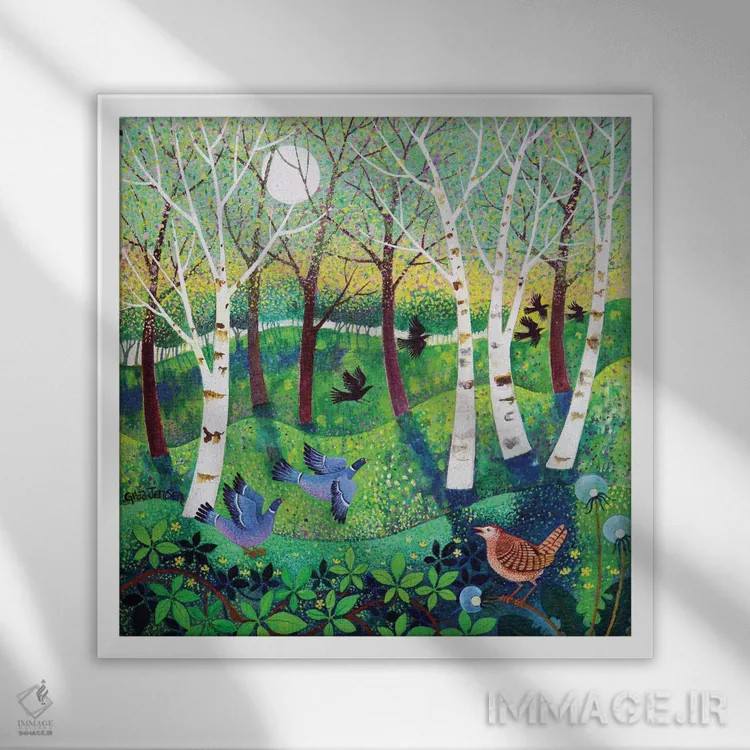 تابلو پرندگان در پارک عمومی، ۲۰۲۱ اثر لیزا گرا یِنسن - نمای قابدار سفید