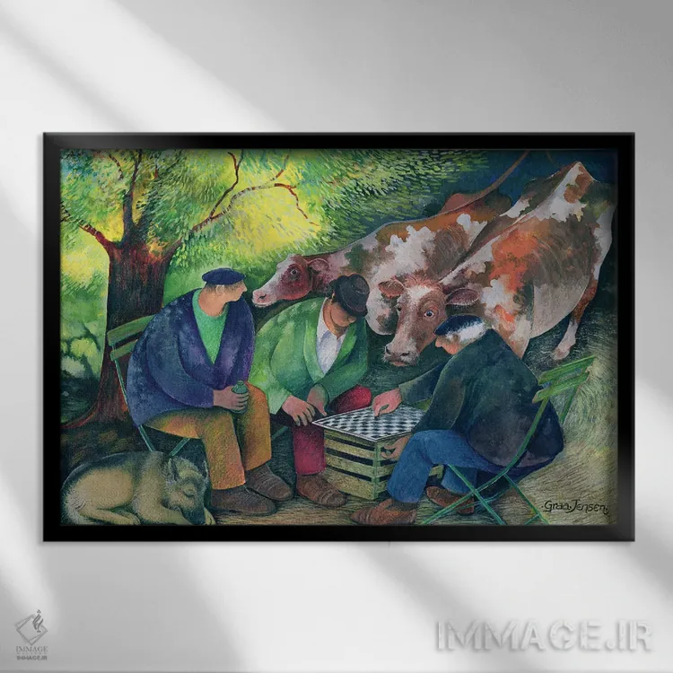 تابلو فروشندگان گاو اثر لیزا گرا یِنسن - نمای قابدار مشکی