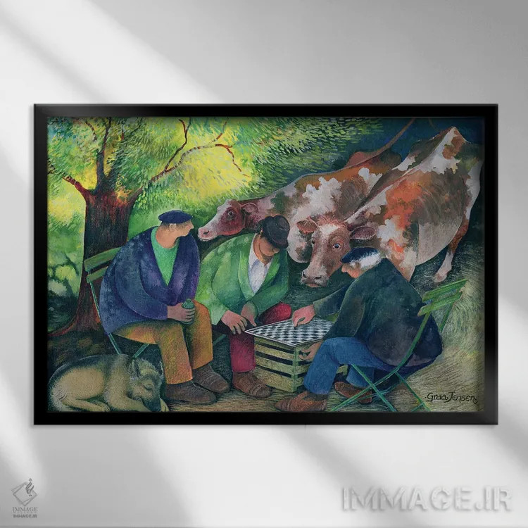 تابلو فروشندگان گاو اثر لیزا گرا یِنسن - نمای قابدار مشکی