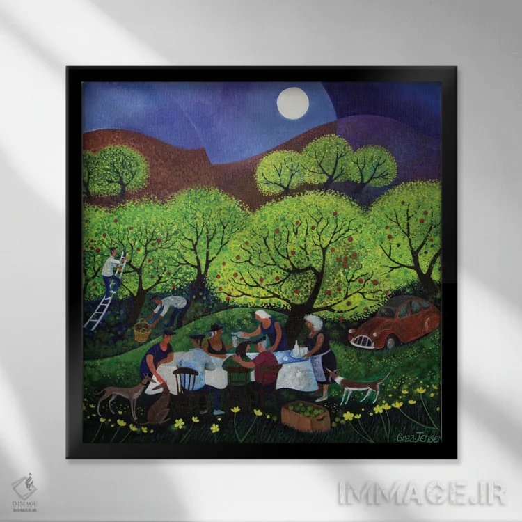 تابلو نوشندگان سیدر، ۲۰۱۱ (سیدر: نوشیدنی سیب) اثر لیزا گرا یِنسن - نمای قابدار مشکی