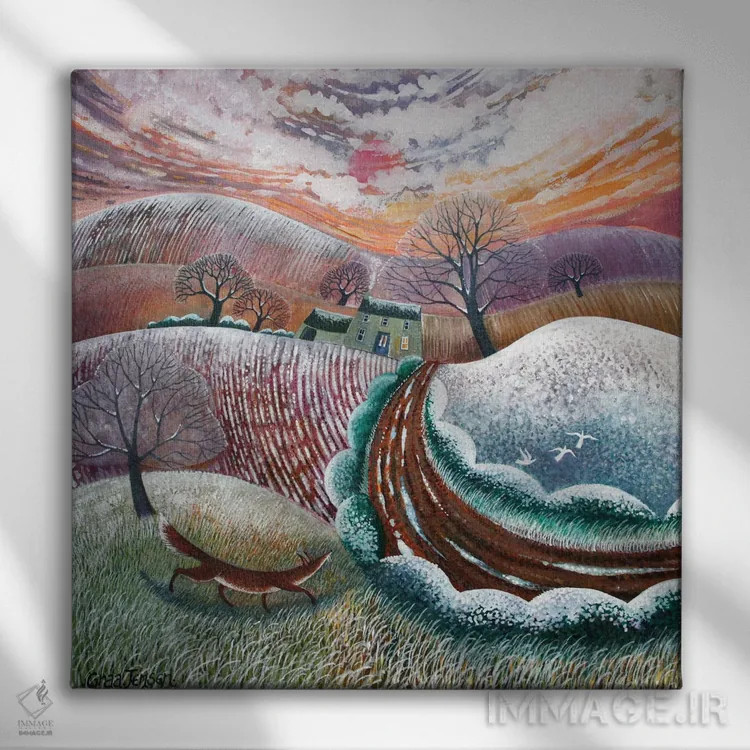 تابلو اولین بارش سبک برف، ۲۰۱۴ اثر لیزا گرا یِنسن - نمای روبهرو روی دیوار