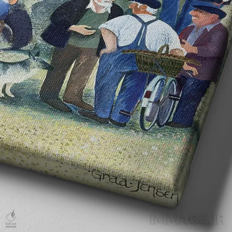 تابلو فروشندگان گاو ۲ اثر لیزا گرا یِنسن - نمای نزدیک بافت بوم