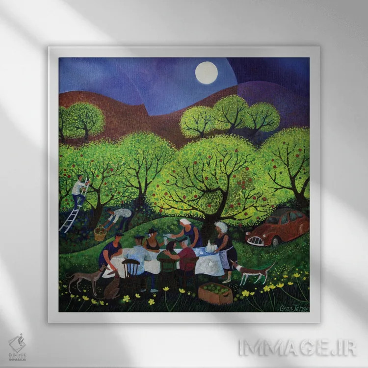تابلو نوشندگان سیدر، ۲۰۱۱ (سیدر: نوشیدنی سیب) اثر لیزا گرا یِنسن - نمای قابدار سفید