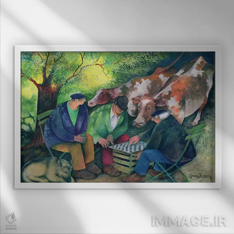 تابلو فروشندگان گاو اثر لیزا گرا یِنسن - نمای قابدار سفید