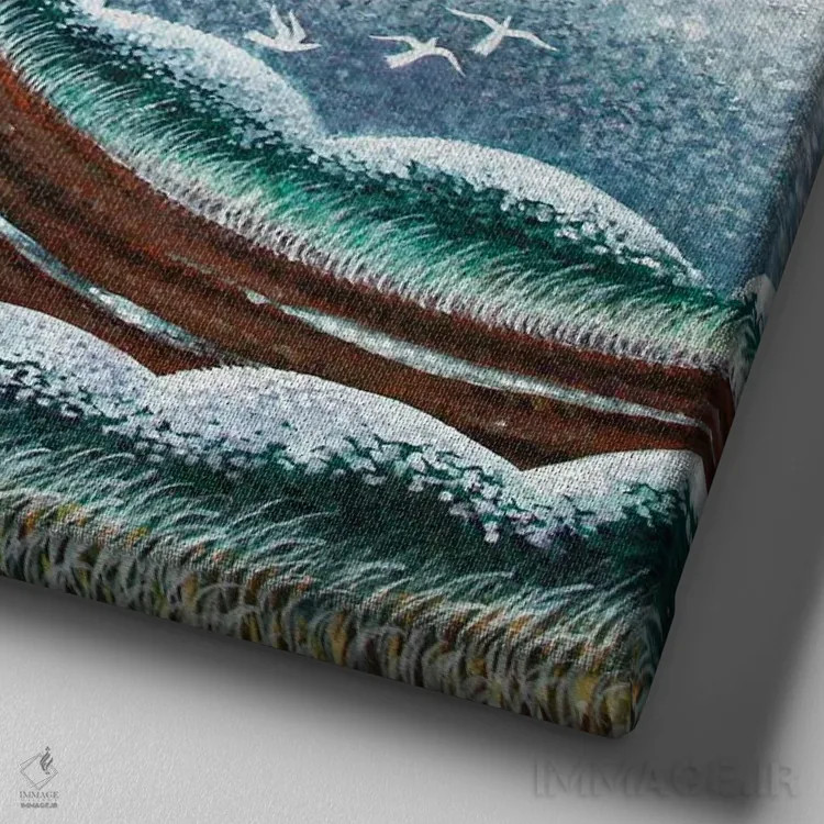 تابلو اولین بارش سبک برف، ۲۰۱۴ اثر لیزا گرا یِنسن - نمای نزدیک بافت بوم