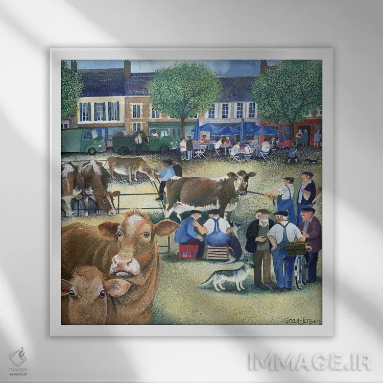 تابلو فروشندگان گاو ۲ اثر لیزا گرا یِنسن - نمای قابدار سفید