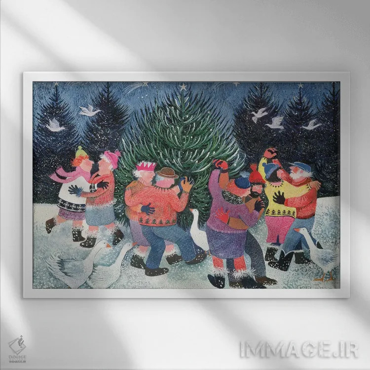 تابلو رقصیدن دور درخت اثر لیزا گرا یِنسن - نمای قابدار سفید