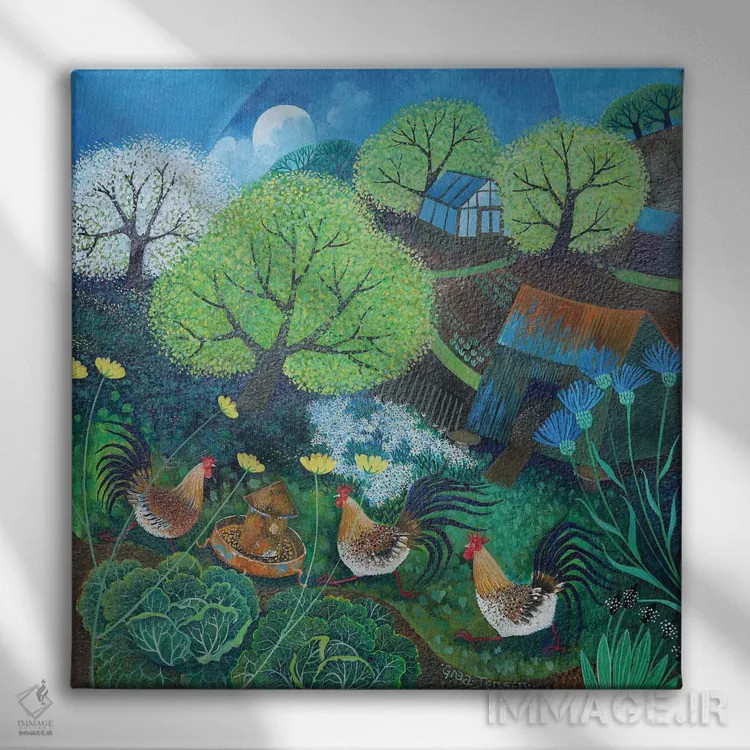 تابلو مرغان شاد، ۲۰۱۶ اثر لیزا گرا یِنسن - نمای روبهرو روی دیوار