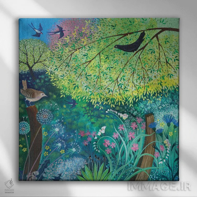 تابلو باغ جنی، ۲۰۱۷ اثر لیزا گرا یِنسن - نمای روبهرو روی دیوار