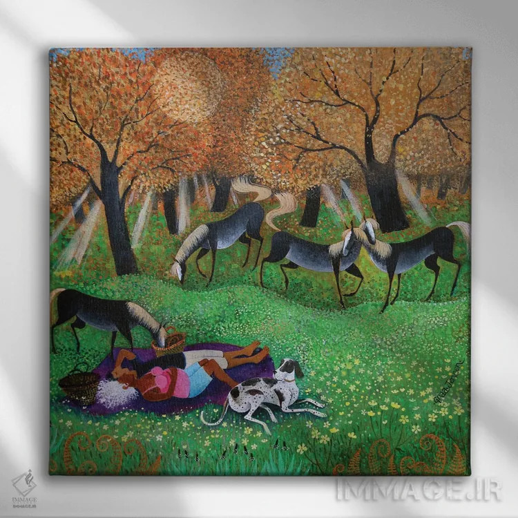 تابلو آخرین پرتوهای تابستان، ۲۰۱۹ اثر لیزا گرا یِنسن - نمای روبهرو روی دیوار