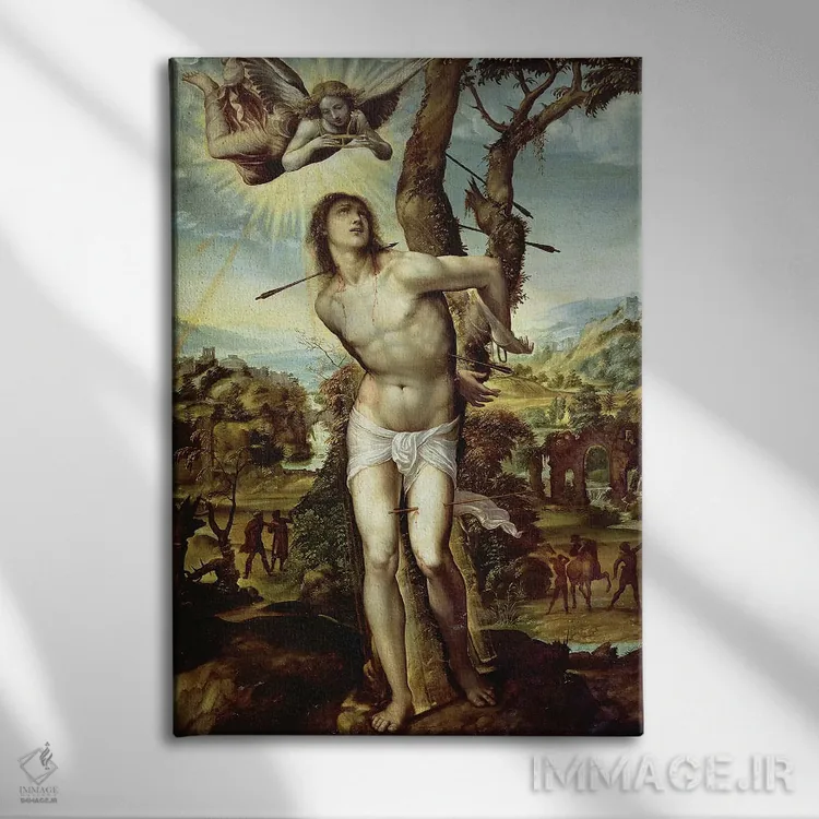 تابلو سنت سباستین (نقاشی معنویتی) اثر جیووانی آنتونیو باسی سودا (نقاش رنسانس ایتالیا) - نمای روبهرو روی دیوار