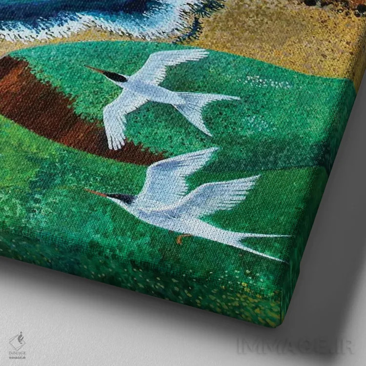 تابلو مرغان دریایی گرسنه، ۲۰۱۷ اثر لیزا گرا یِنسن - نمای نزدیک بافت بوم