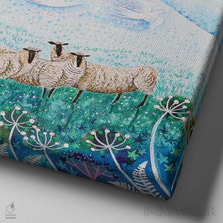 تابلو گوسفندان یخزده، ۲۰۲۰ اثر لیزا گرا یِنسن - نمای نزدیک بافت بوم